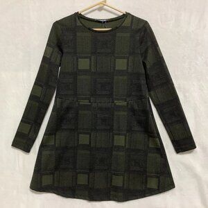 Zara Trafaluc Knit Dress Green Black Geometric Retro Womens SZ Small Long Sleeve